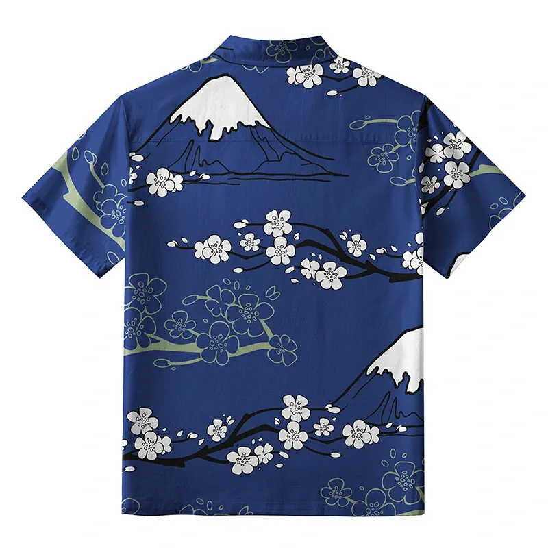 Tokyo-Tiger Mt. Fuji Blossoms Button-up Shirt
