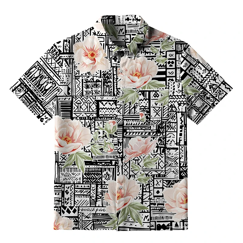Tokyo-Tiger Flowers In Line Art Button-up Shirt
