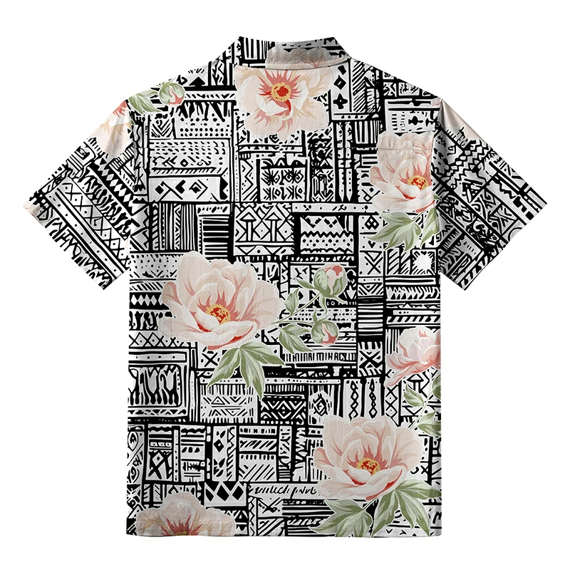 Tokyo-Tiger Flowers In Line Art Button-up Shirt