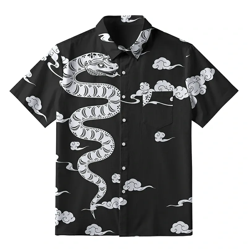 Tokyo-Tiger Snake And Auspicious Clouds Button-up Shirt Sale