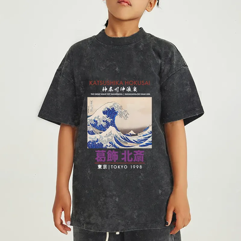 Tokyo-Tiger Katsushika Hokusai Japan Kids Washed T-Shirt