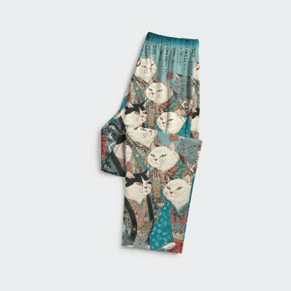 Tokyo-Tiger Formal Gathering of Ukiyo-e Cat Nobles Family Pajama Sets
