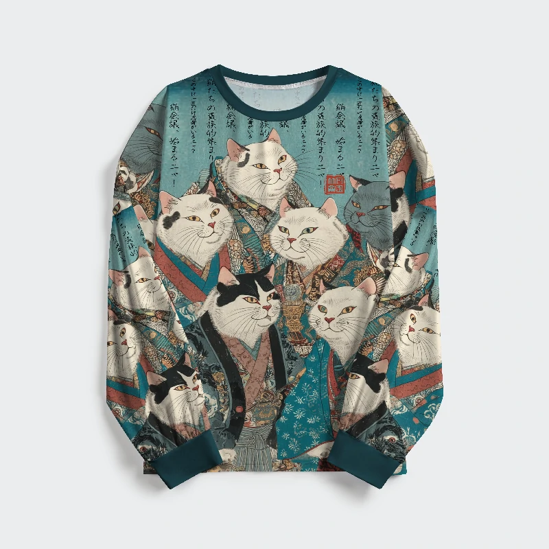 Tokyo-Tiger Formal Gathering of Ukiyo-e Cat Nobles Family Pajama Sets