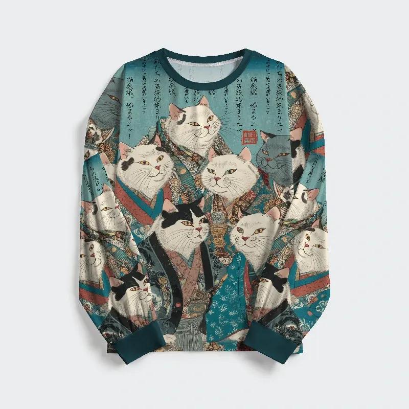 Tokyo-Tiger Formal Gathering of Ukiyo-e Cat Nobles Family Pajama Sets