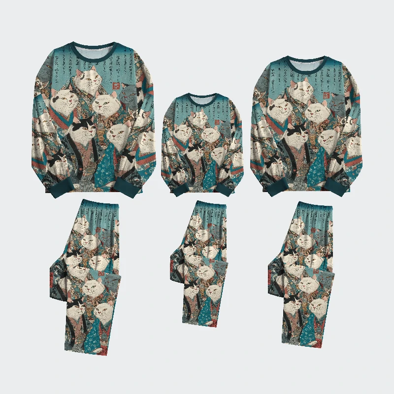 Tokyo-Tiger Formal Gathering of Ukiyo-e Cat Nobles Family Pajama Sets