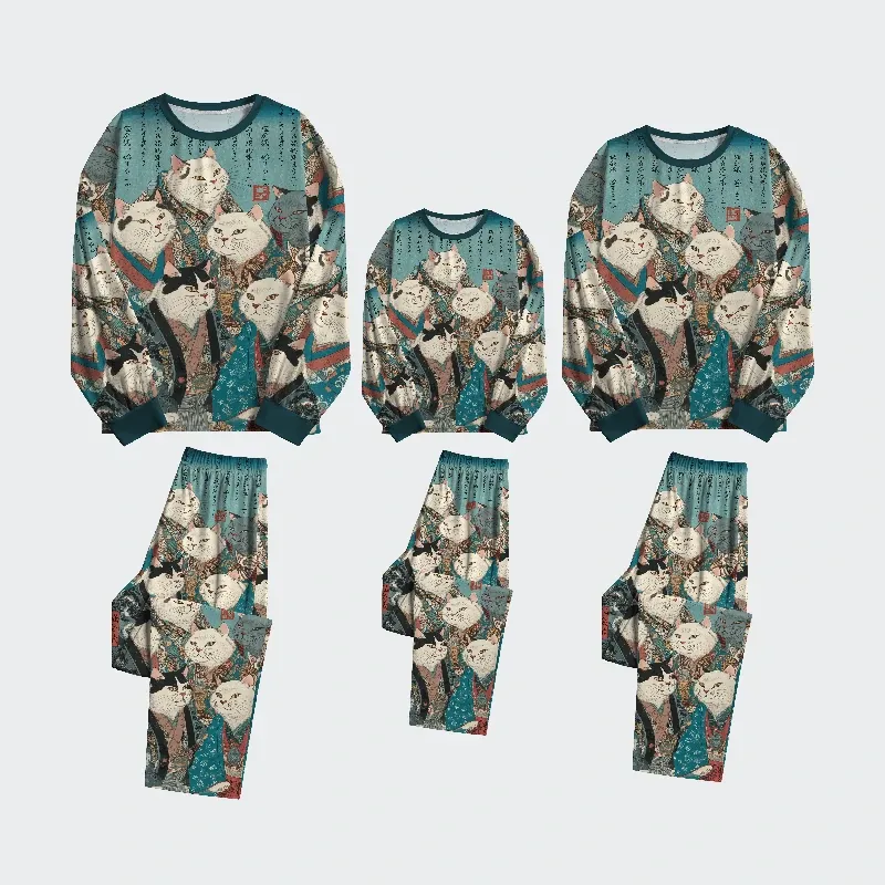 Tokyo-Tiger Formal Gathering of Ukiyo-e Cat Nobles Family Pajama Sets