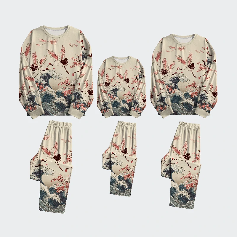 Tokyo-Tiger Cranes Dancing On The Waves Family Pajama Sets