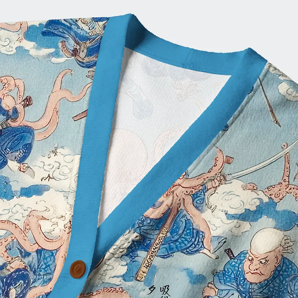 Tokyo-Tiger The Rise of the Octopus Samurai Ugly Cardigan Sweater