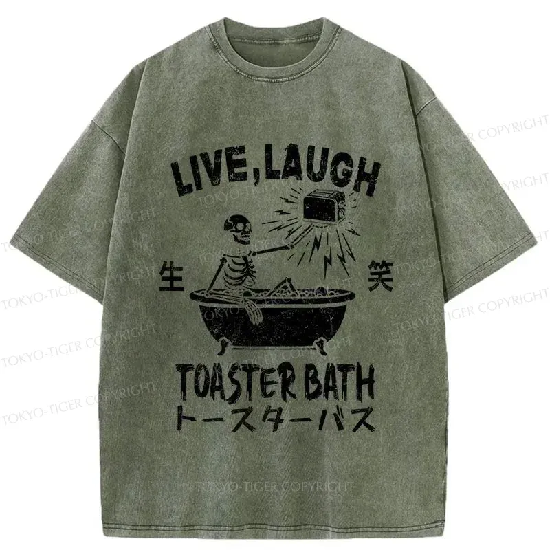 Tokyo-Tiger Funny Electric Shock Skeleton Washed T-Shirt