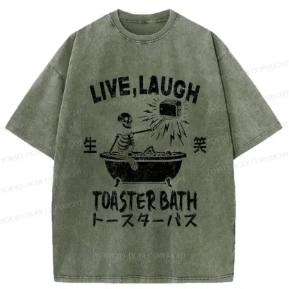 Tokyo-Tiger Funny Electric Shock Skeleton Washed T-Shirt