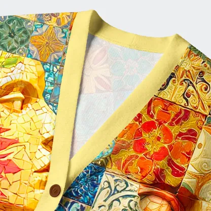 Tokyo-Tiger Mosaic Masterpiece: Faces And Patterns Ugly Cardigan Sweater