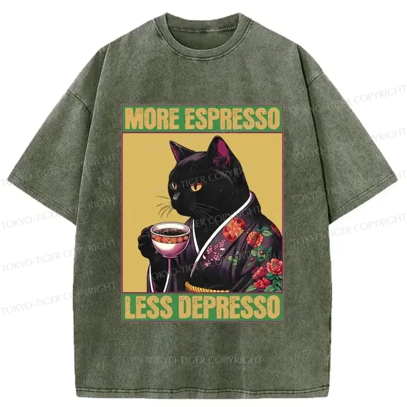 Tokyo-Tiger Up Caffeine Down Depression Washed T-Shirt
