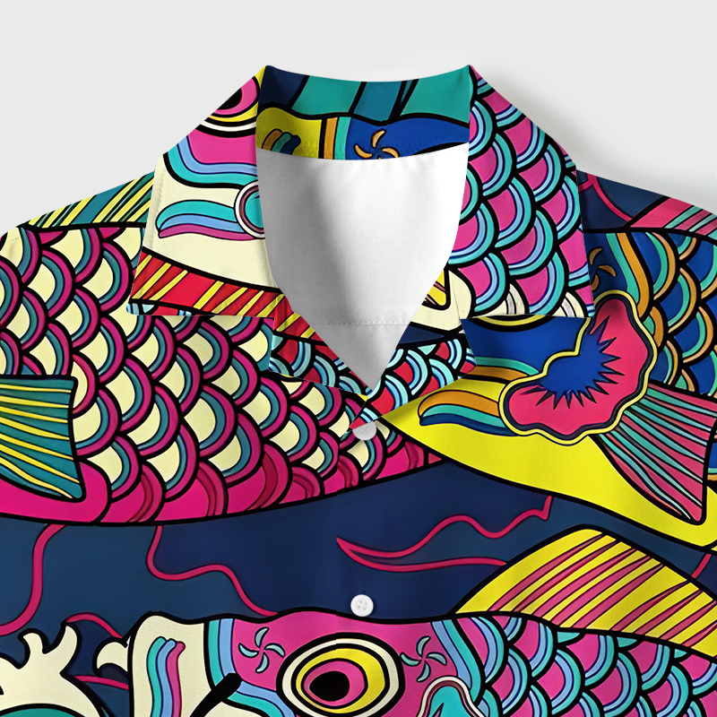 Tokyo-Tiger Colorful Japanese Koinobori Cuban Collar Shirt