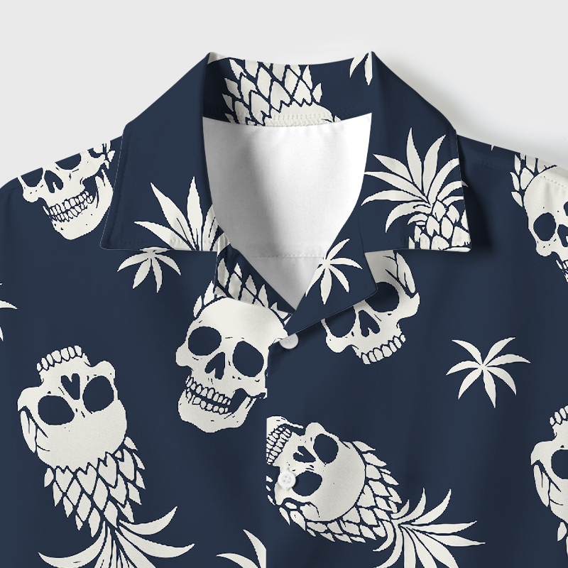 Tokyo-Tiger Pineapple Skull Cuban Collar Shirt