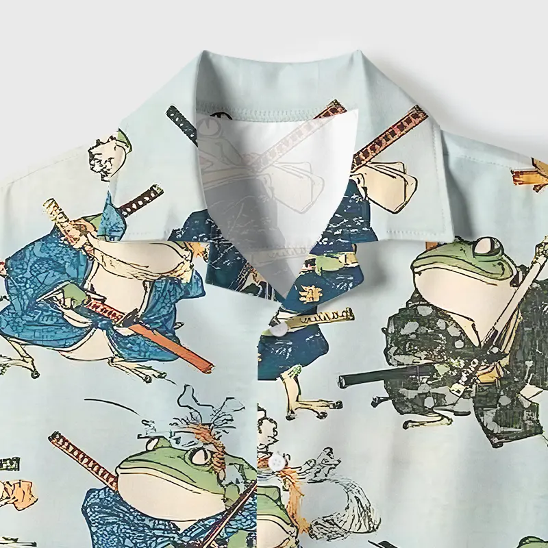 Tokyo-Tiger Frog Samurai Cuban Collar Shirt