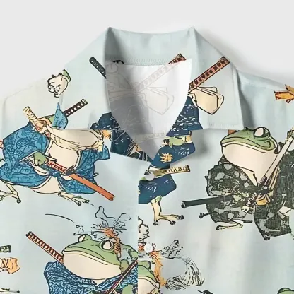 Tokyo-Tiger Frog Samurai Cuban Collar Shirt