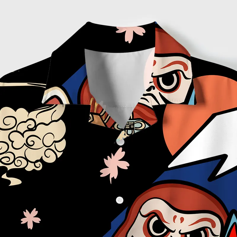 Tokyo-Tiger Traditional Japanese Elements Cuban Collar Shirt