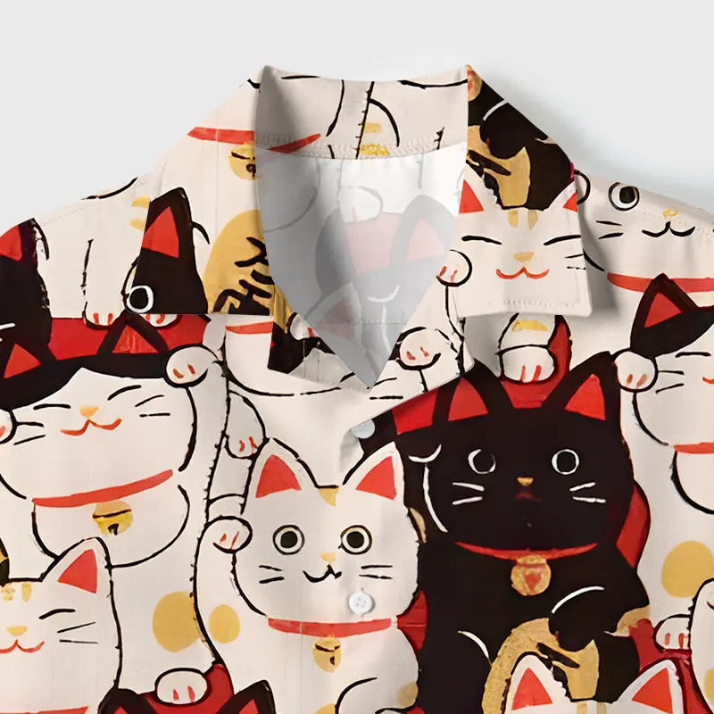 Tokyo-Tiger Lucky Cat Cuban Collar Shirt