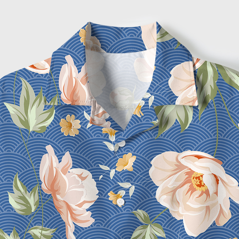 Tokyo-Tiger Flowers In The Waves Cuban Collar Shirt