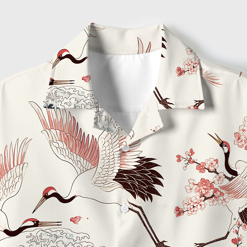 Tokyo-Tiger Cranes Dancing On The Waves Button-up Shirt