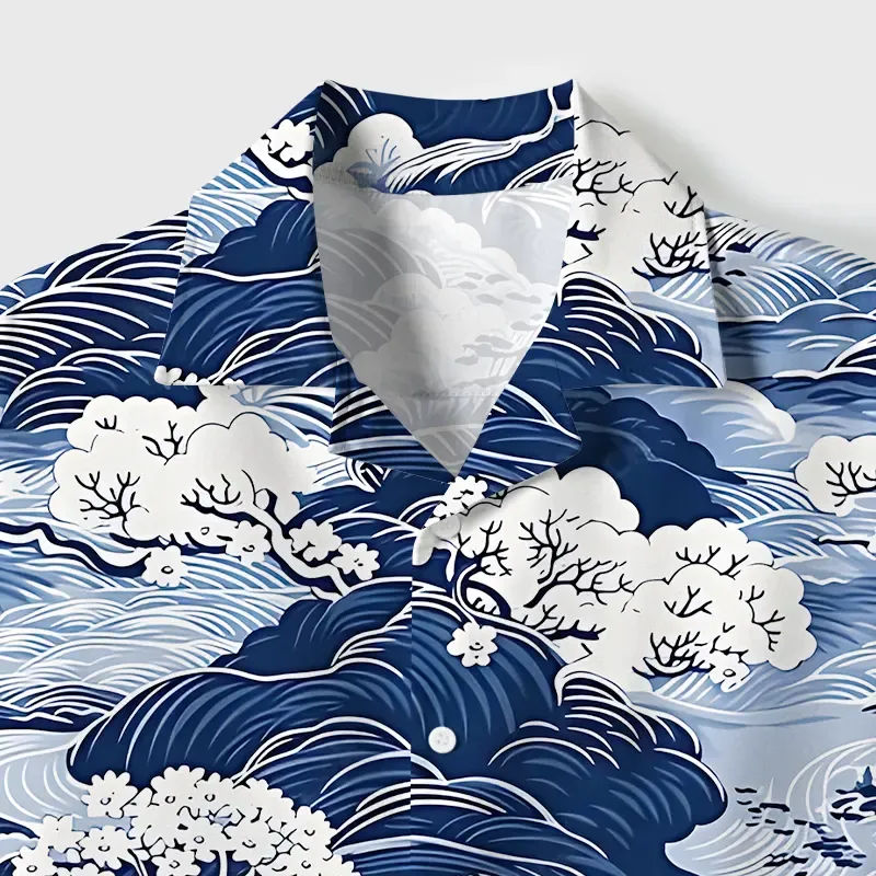 Tokyo-Tiger Traditional Japan Scenery Cuban Collar Shirt