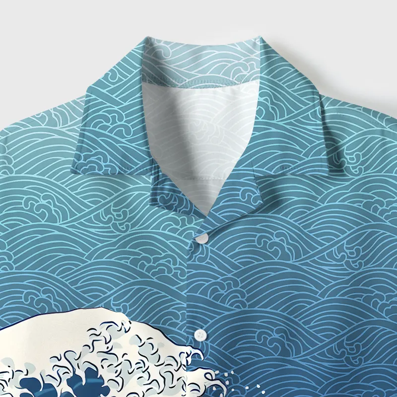 Tokyo-Tiger The Great Wave Off Fuji Aloha Cuban Collar Shirt