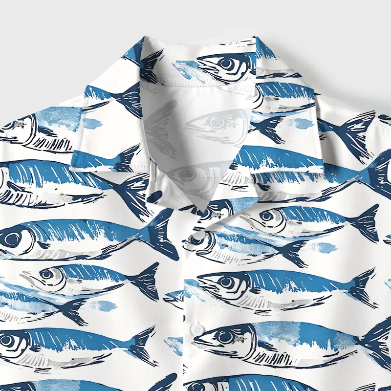Tokyo-Tiger Oceanic Fish Cuban Collar Shirt