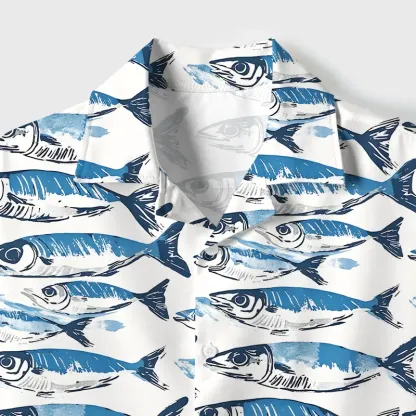 Tokyo-Tiger Oceanic Fish Cuban Collar Shirt