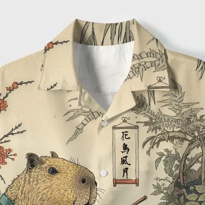 Tokyo-Tiger Capybara Enjoying Sushi Feast Cuban Collar Shirt