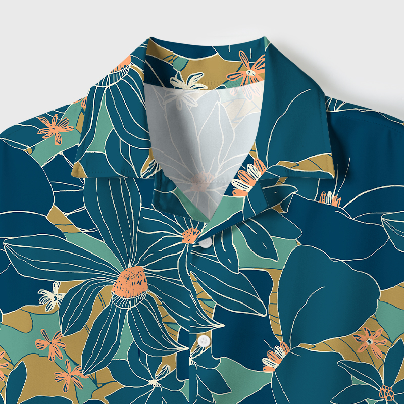 Tokyo-Tiger Blooming Flowers Cuban Collar Shirt