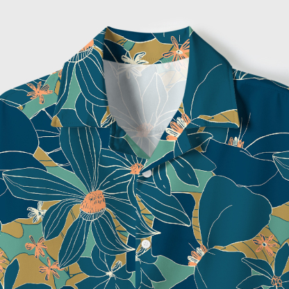 Tokyo-Tiger Blooming Flowers Cuban Collar Shirt