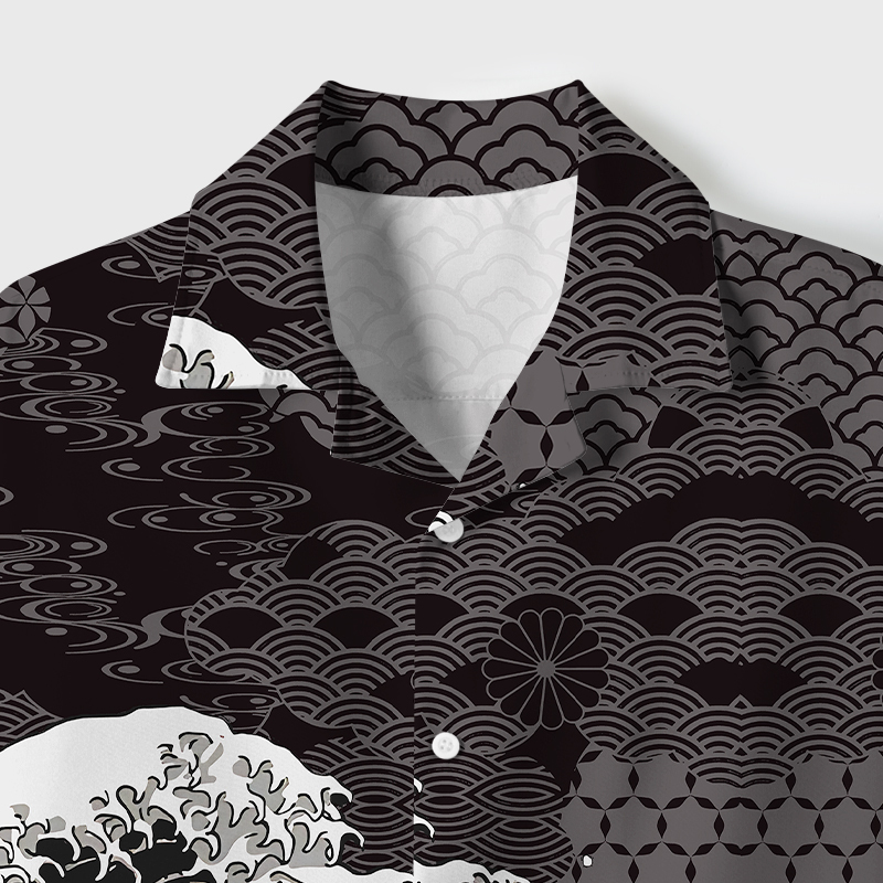 Tokyo-Tiger Great Wave Off Fuji Cuban Collar Shirt