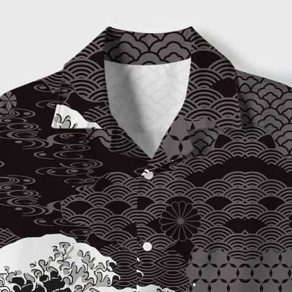 Tokyo-Tiger Great Wave Off Fuji Cuban Collar Shirt