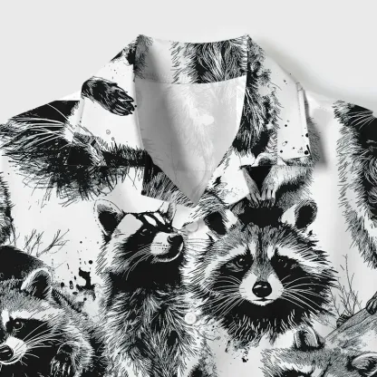 Tokyo-Tiger Playful Raccoon White Cuban Collar Shirt