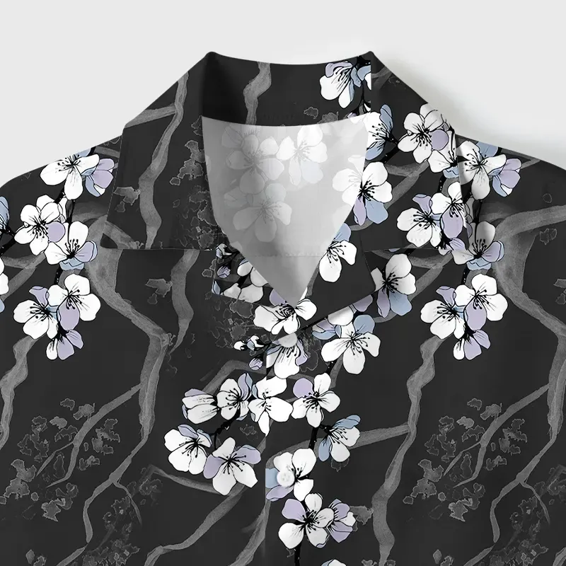 Tokyo-Tiger Sakura With Branches Cuban Collar Shirt