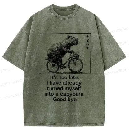 Tokyo-Tiger Funny Capybara Riding A Bicycle Washed T-Shirt