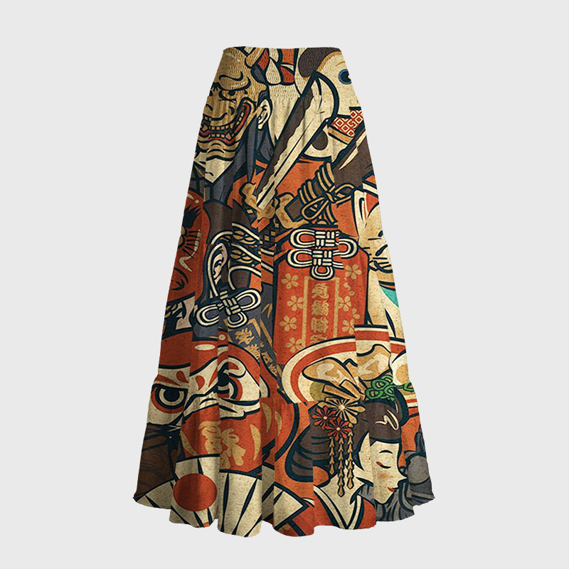 Tokyo-Tiger Japanese Traditional Elements Maxi Skirt