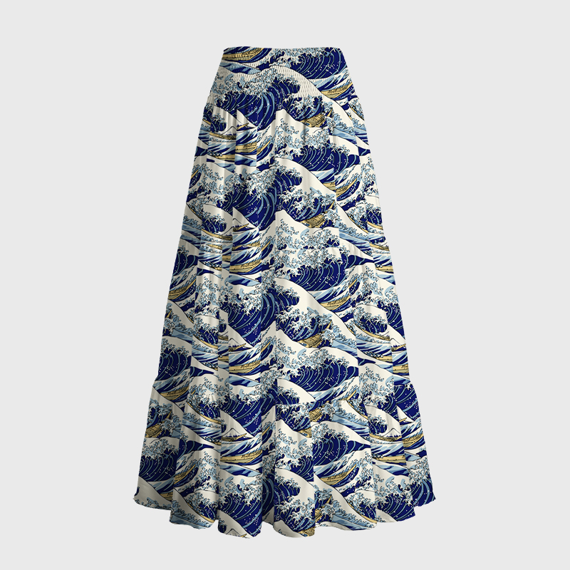 Tokyo-Tiger Japanese Great Wave Maxi Skirt