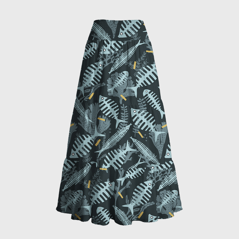 Tokyo-Tiger Marine Fish Bones Maxi Skirt