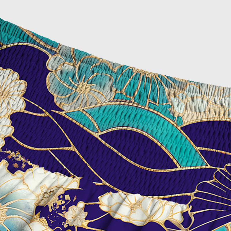 Tokyo-Tiger Gold Stroke Flowers Maxi Skirt