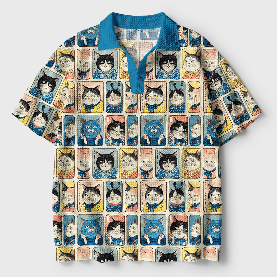Tokyo-Tiger Many Cats Are Watching You Crochet Polo Shirt