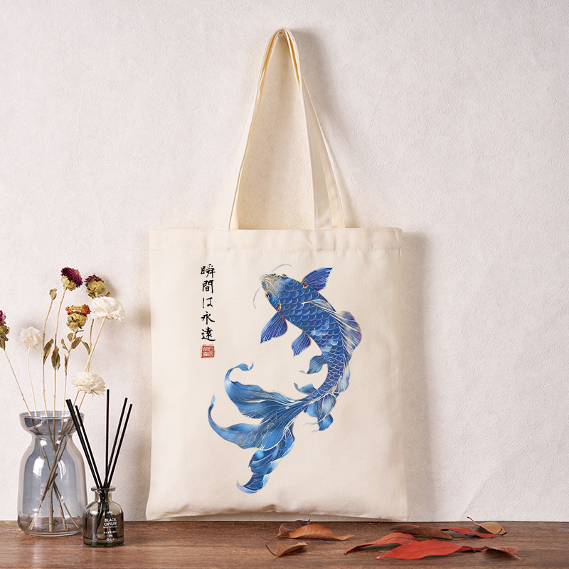 Tokyo-Tiger Lucky Blue Koi Fish Art Tote Bag