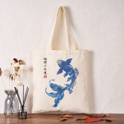 Tokyo-Tiger Lucky Blue Koi Fish Art Tote Bag
