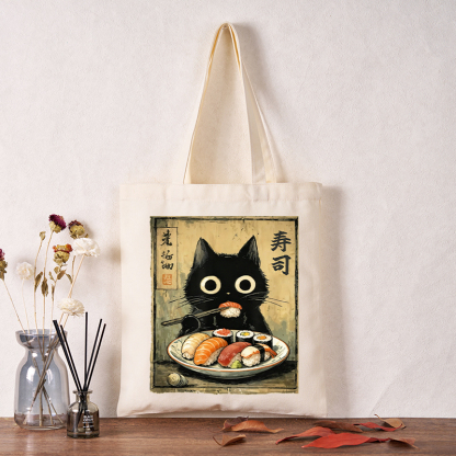 Tokyo-Tiger Vintage Japanese Sushi Cat Tote Bag