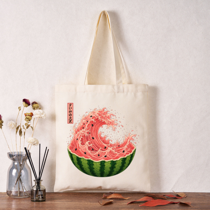 Tokyo-Tiger Watermelon Wave Summer Ukiyo Art Tote Bag