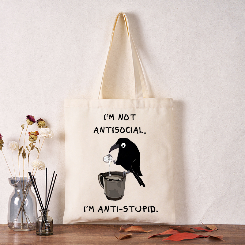 Tokyo-Tiger Cool Crow Sips Calm Coffee Alone Tote Bag