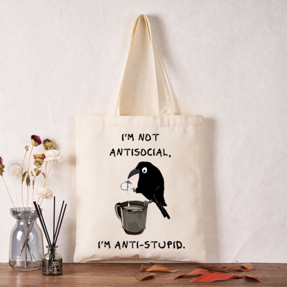 Tokyo-Tiger Cool Crow Sips Calm Coffee Alone Tote Bag