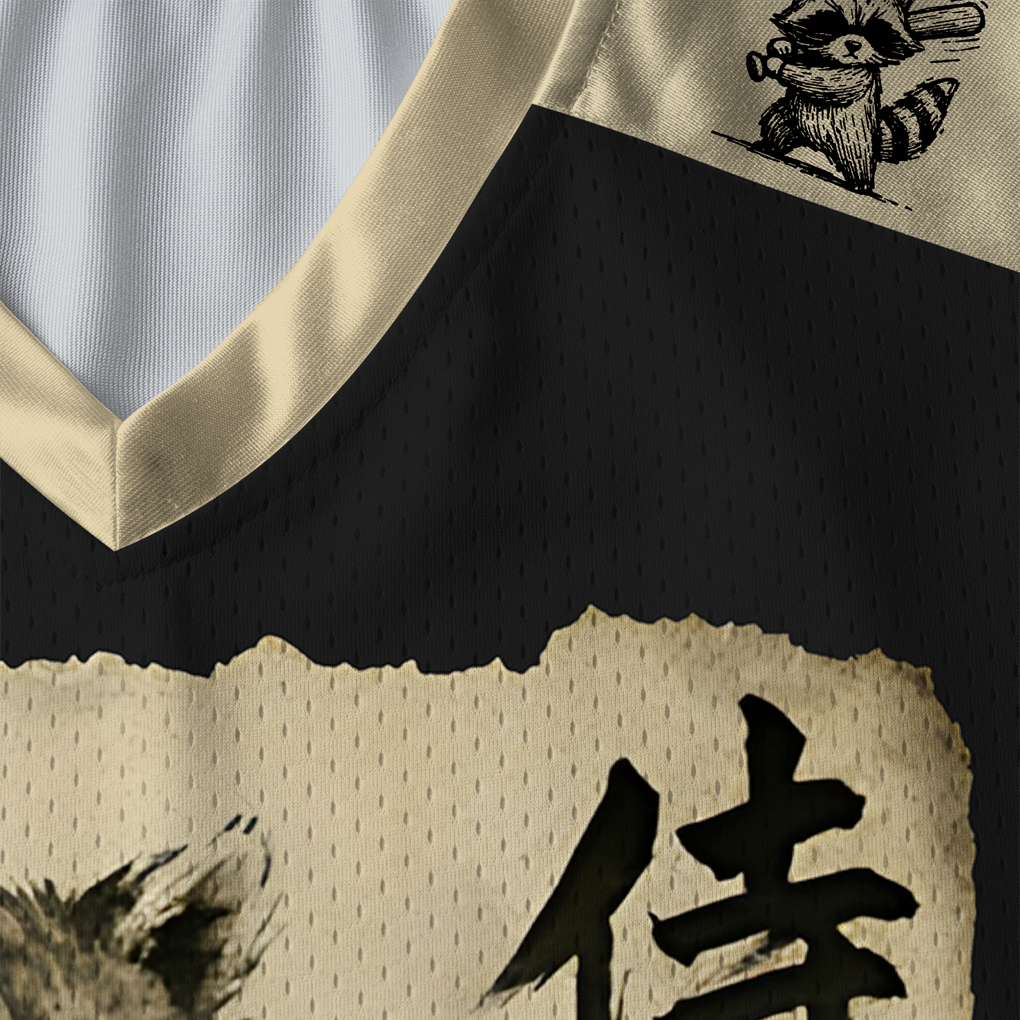 Tokyo-Tiger Retro Raccoon Samurai Paneled Long Sleeve Jersey