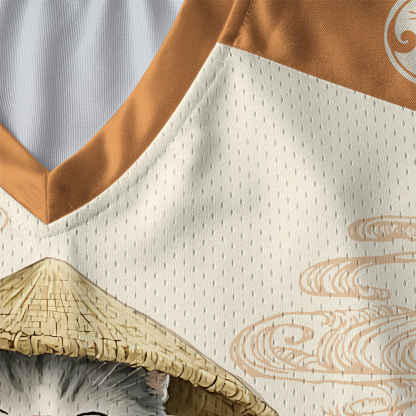 Tokyo-Tiger Zen Relax Cat Graphic Paneled Long Sleeve Jersey
