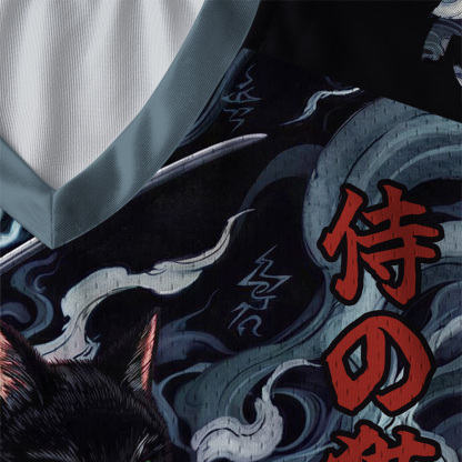 Tokyo-Tiger Shadow Samurai Cat Paneled Long Sleeve Jersey